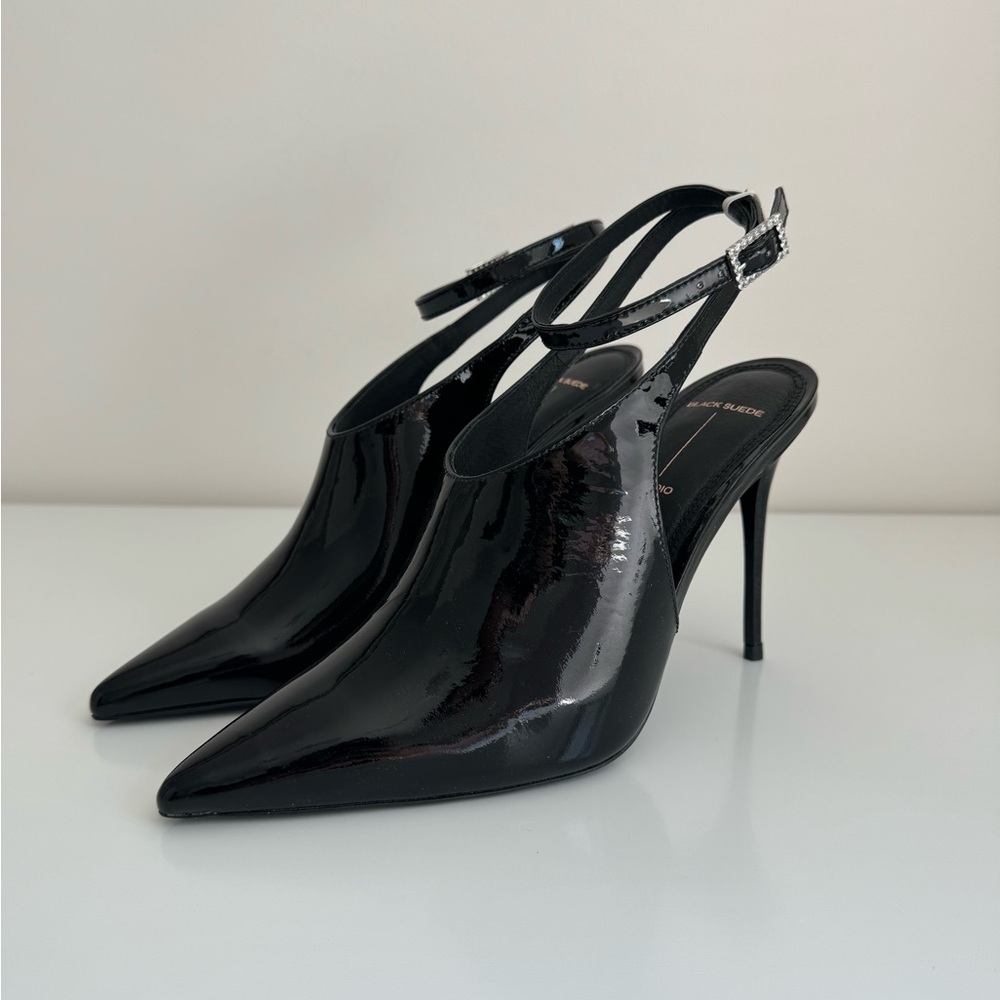 Black Patent Leather Slingback Pumps
